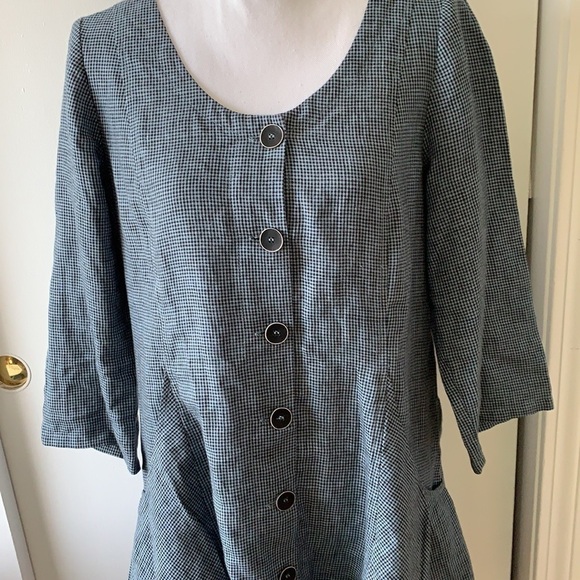 Olars Ulla Sweden Check Linen Button Down Dress/Tunic M - Picture 2 of 12